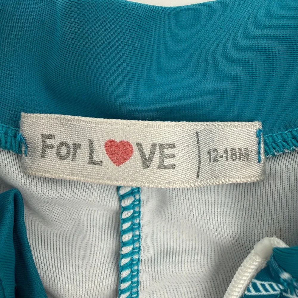 For Love 12-18mth Kids Palm Tree Rash Guard Swimsuit Teal Zip One Piece